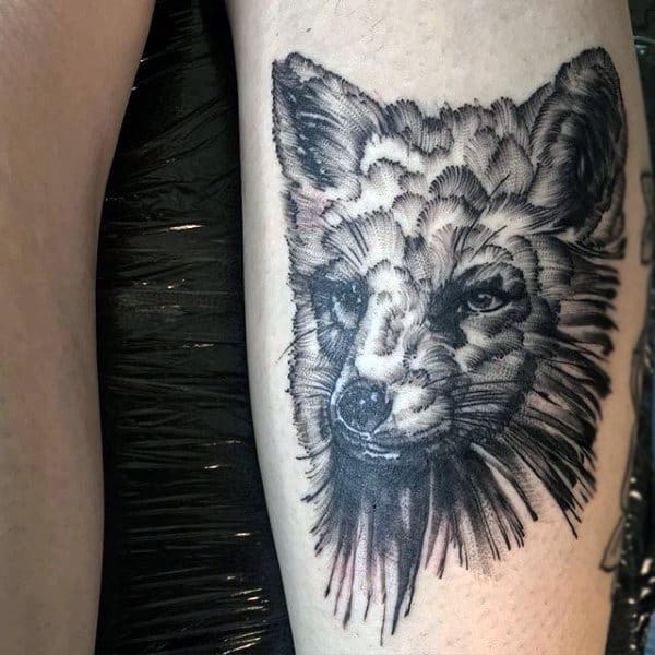 Amazing Black Shaded Fox Tattoo Mens Arms