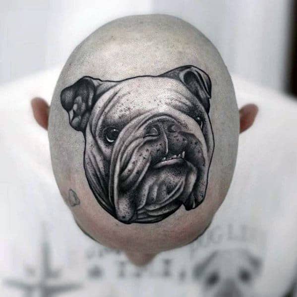 Amazing Bulldog Mens Head Tattoos