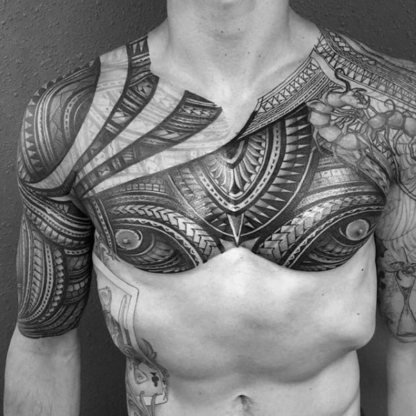 Amazing Chest And Arm Guys Traditional Polynesian Tattoos