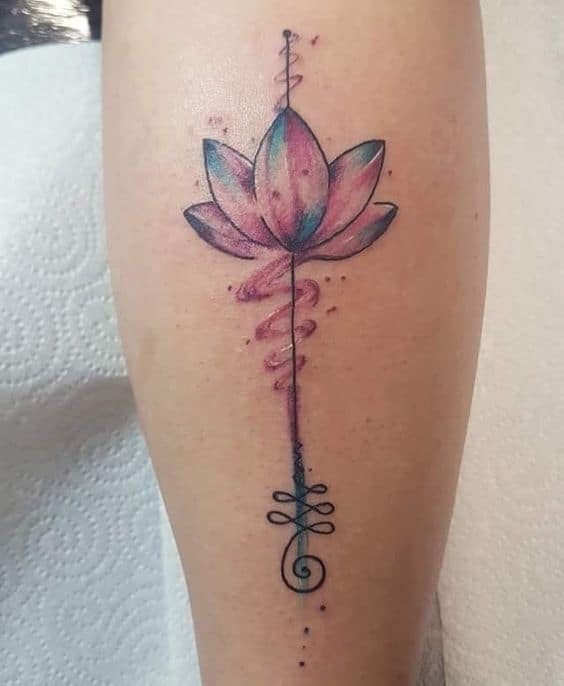 Amazing Colored Lotus Unalome Tattoo