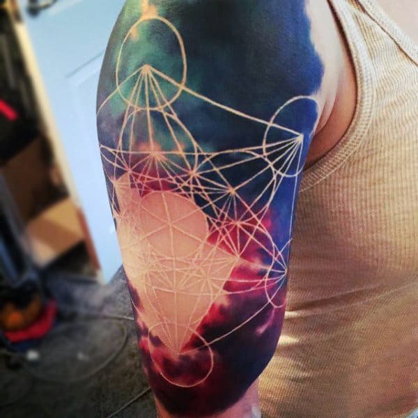 Amazing Colorful Watercolor Mens White Ink Half Sleeve Tattoo