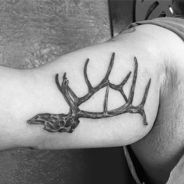 Amazing Elk Inner Arm Bicep Skull Tattoos