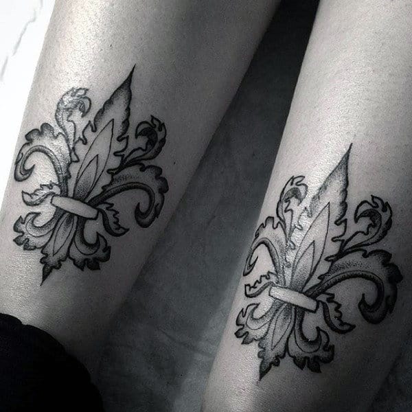 Amazing Fleur De Lis Mens Lower Leg Tattoos