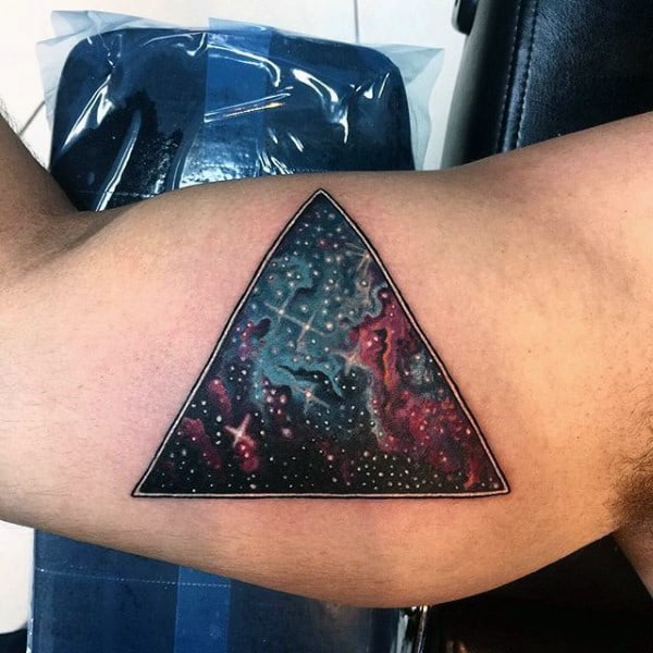 Amazing Galay Art Triangle Tattoo On Biceps For Guys