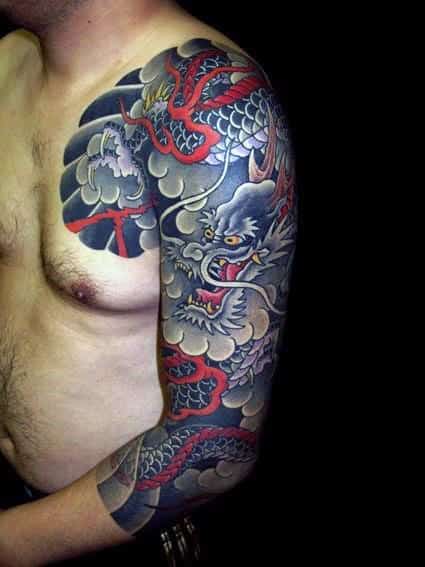 Amazing Guys Half Sleeve Japanese Tattoo With Dragon Design