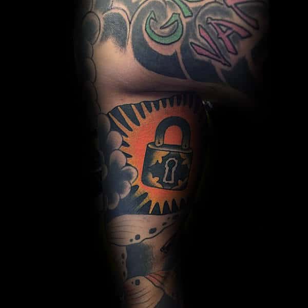 Amazing Guys Inner Arm Glowing Lock Tattoos