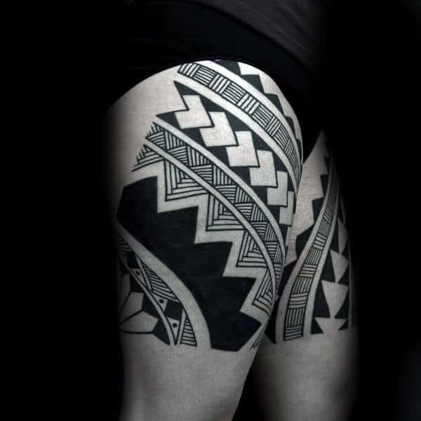 Amazing Guys Tribal Thigh Tattoo Ideas