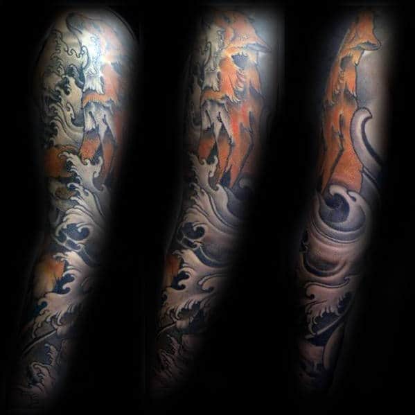 Amazing Kitsune Male Full Sleeve Japanese Tattoo Ideas
