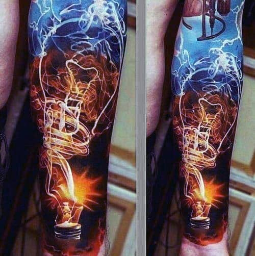 Amazing Light Bulb Sleeve Tattoos For Men