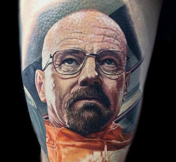 Amazing Male Breaking Bad Tattoo On Thigh