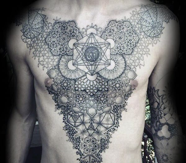 Amazing Male Flower Of Life Geometric Tattoo On Chest