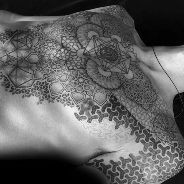 Amazing Male Flower Of Life Geometrical Chest Tattoos