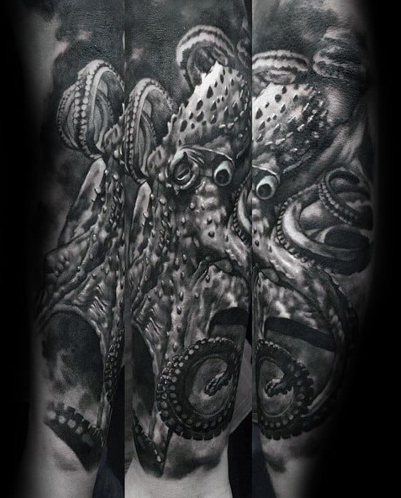 Amazing Mens 3d Realistic Heavily Shaded Octopus Arm Tattoo