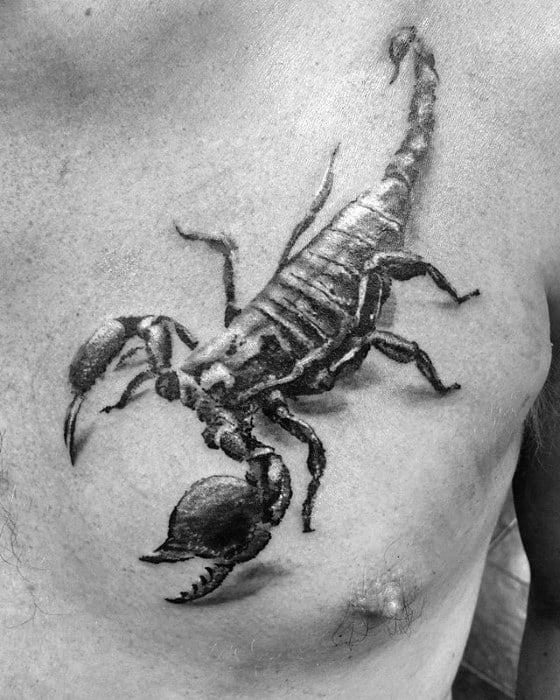 Amazing Mens 3d Scorpion Tattoo Design On Upper Chest