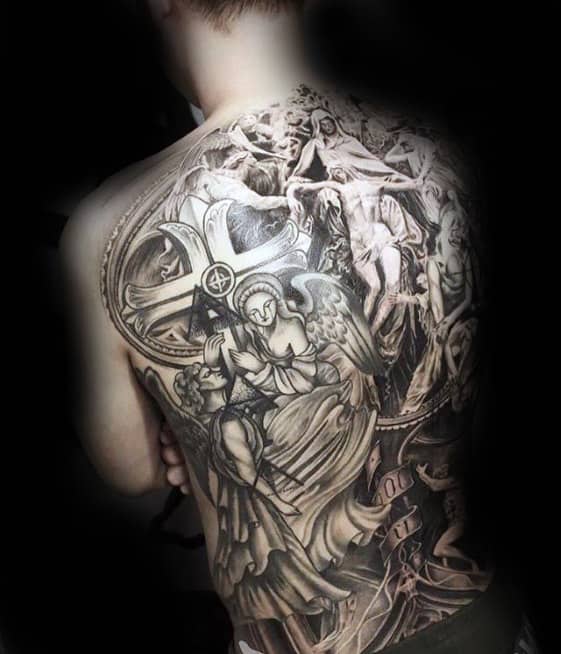 Amazing Mens Angels Jesus Themed Religious Back Tattoo Ideas