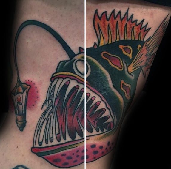 Amazing Mens Angler Fish Tattoo Designs On Arm