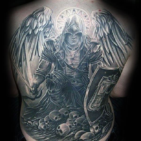 Amazing Mens Assassins Creed Full Back Tattoos