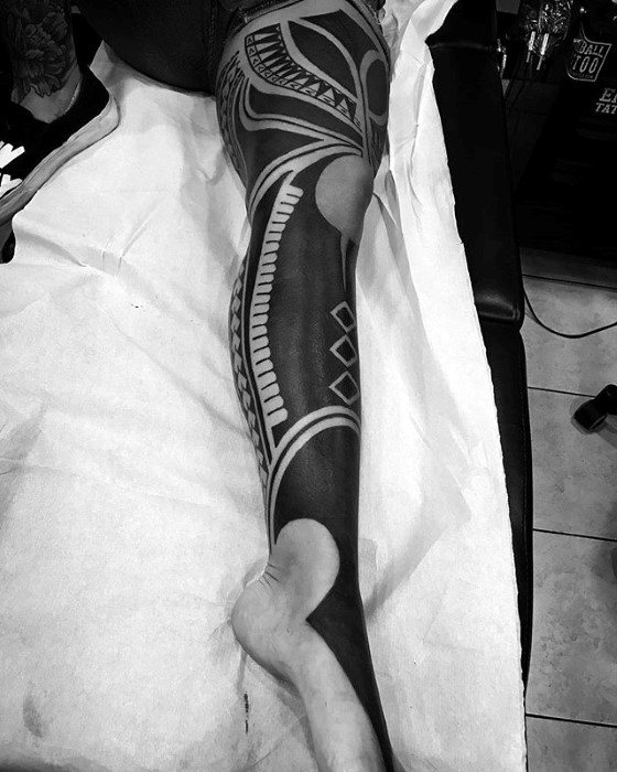Amazing Mens Badass Tribal Leg Sleeve Tattoo Designs