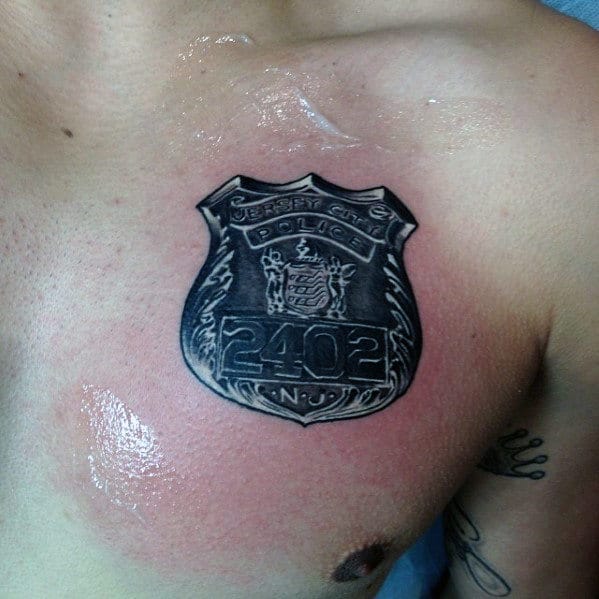 Amazing Mens Badge Police Upper Chest Tattoo