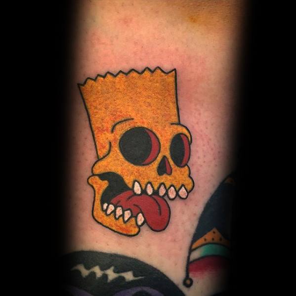 Amazing Mens Bart Simpson Skull Head Arm Tattoo Designs