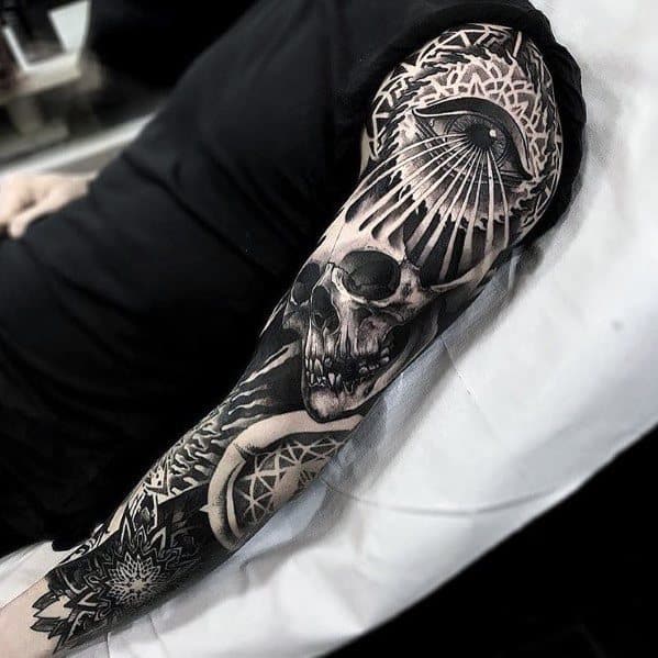 Amazing Mens Big Tattoo Designs With Skull And All Seeing Eye