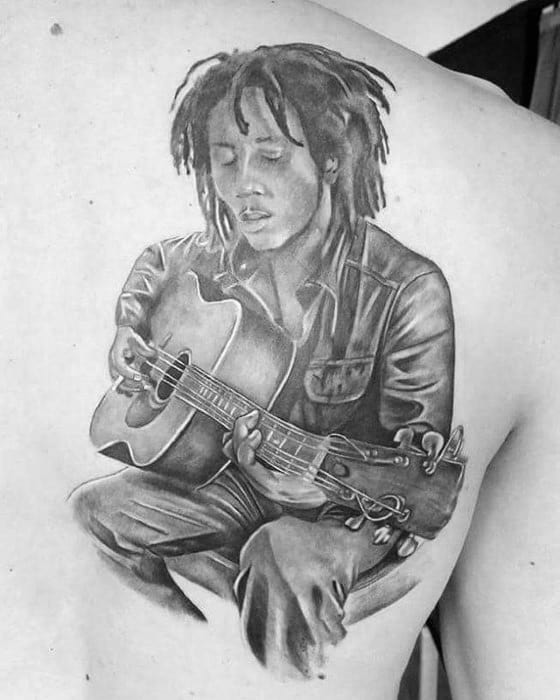 Amazing Mens Bob Marley Tattoo Designs On Back
