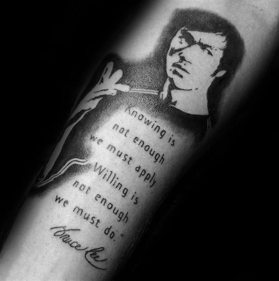 Amazing Mens Bruce Lee Quote Forearm Tattoo Designs.