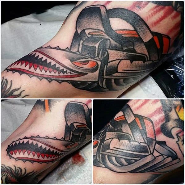 40 Chainsaw Tattoo Designs For Men - Mechanical Saw Ink Ideas