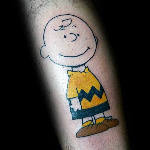 Snoopy tattoo on the right upper arm