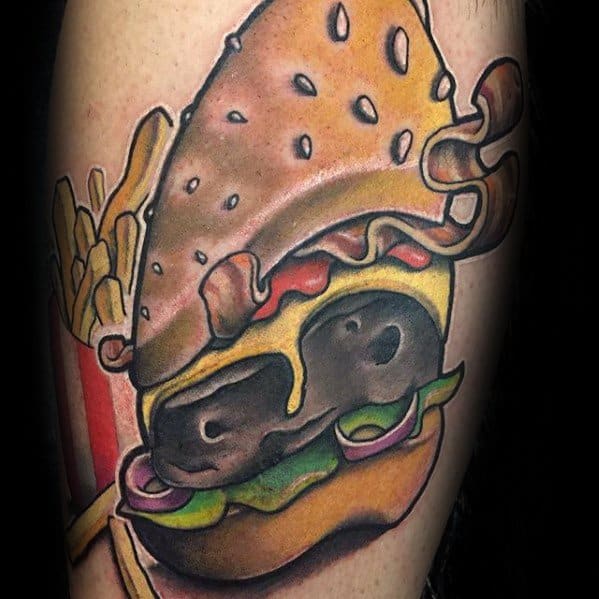 Amazing Mens Cheeseburger Tattoo Designs On Arm