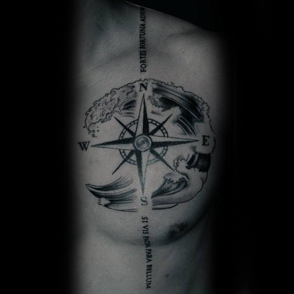 Amazing Mens Chest Nautical Star Ocean Wave Latin Tattoo Designs