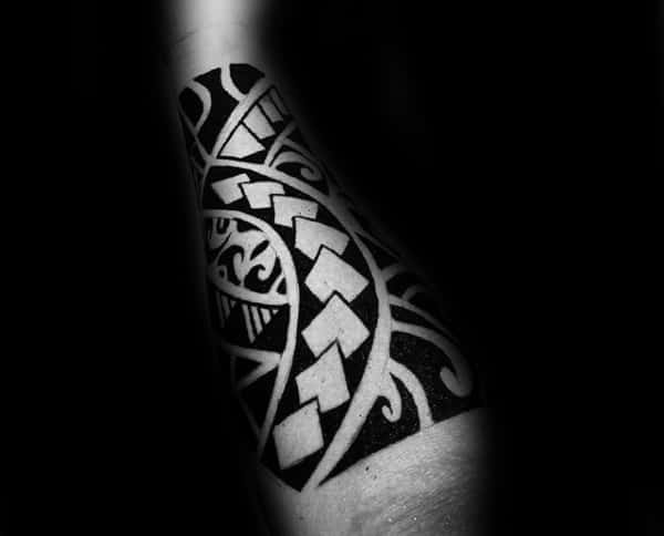 Amazing Mens Forearm Sleeve Tattoo With Black Ink Tribal Pattern Designs