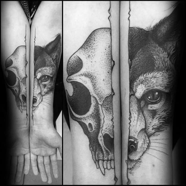 Amazing Mens Fox Skull Tattoo Designs