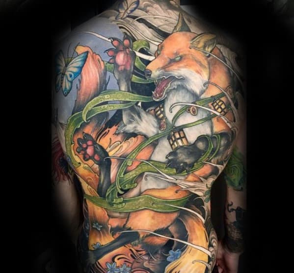 amazing-mens-full-back-kitsune-themed-tattoo-design