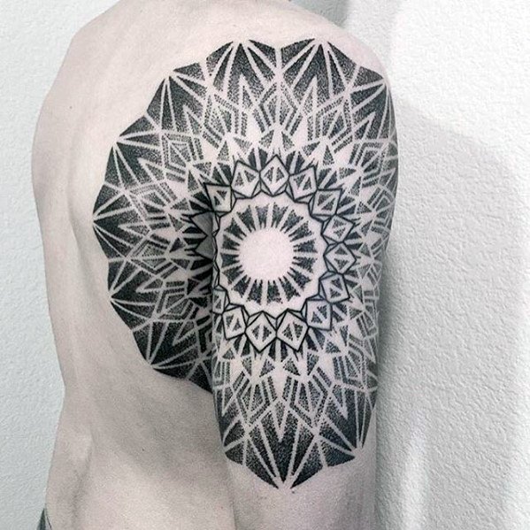 Amazing Mens Geometric Pattern Shoulder And Arm Tattoo Designs