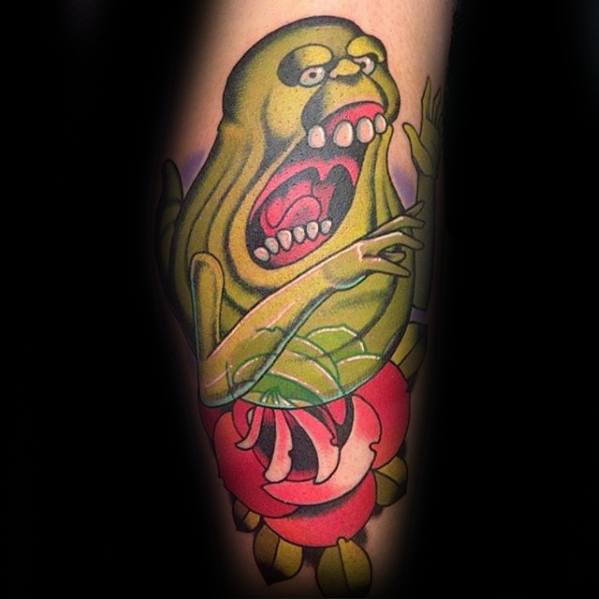 Amazing Mens Ghostbusters Tattoo Designs On Side Of Leg