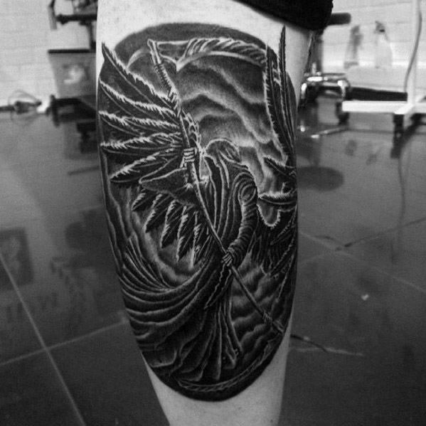 Amazing Mens Grim Reaper Leg Scythe Tattoo Designs