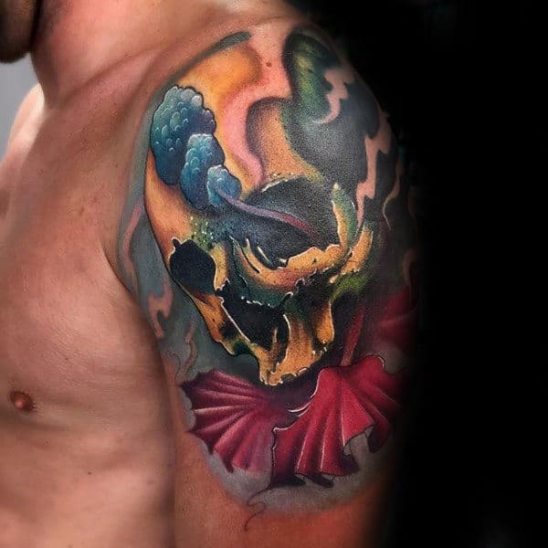 hibiscus and stargazer lily tattoo on shoulder | Sarah de Azevedo | Flickr