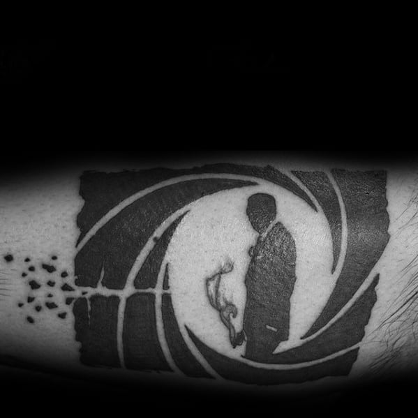 Amazing Mens James Bond Forearm Negative Space Tattoo Designs