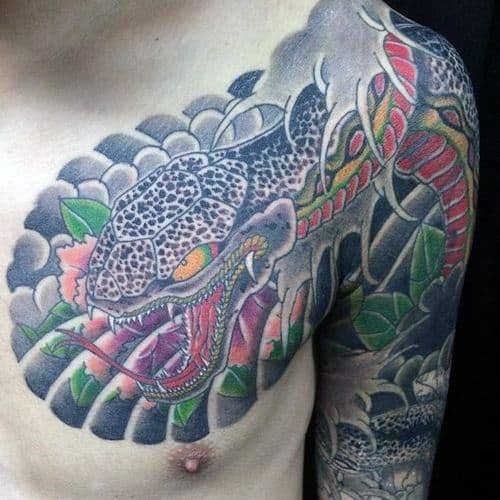 Amazing Mens Japanese Snake Tattoo Designs Half Sleeve