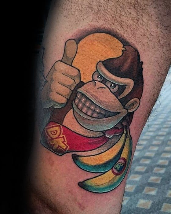 Amazing Mens Leg Donkey Kong Tattoo Designs