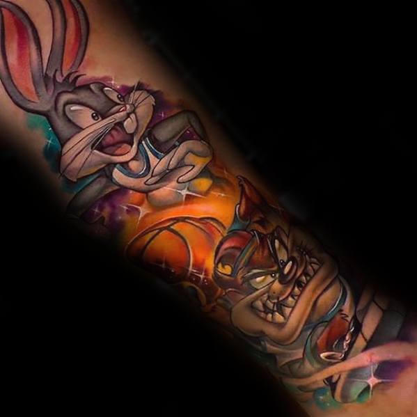 Amazing Mens Looney Tunes Themed Forearm Sleeve Tattoo Designs