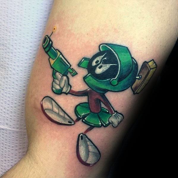 Tattoo uploaded by Brett Blanco  Right hand dedicated to my mom Marvin  the Martian is my moms favorite tune and I remember in elementary school  in wood shop class that Marvin
