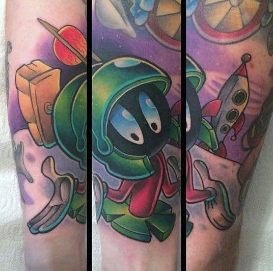 Amazing Mens Marvin The Martian Forearm Tattoo Ideas
