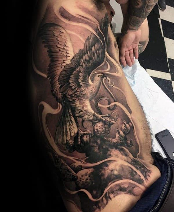 Amazing Mens Mexican Eagle Rib Cage Side Tattoos