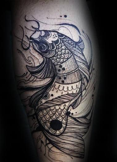 Amazing Mens Modern Catfish Leg Calf Tattoos