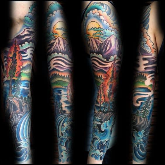 Amazing Mens Mountain Wave Tattoo Designs