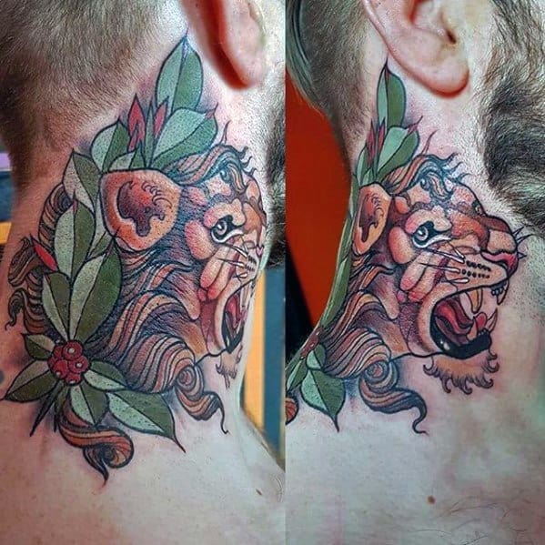 Amazing Mens Neo Traditional Lion Tattoo Designs