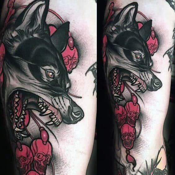 Amazing Mens Neo Traditional Wolf Tattoo Designs