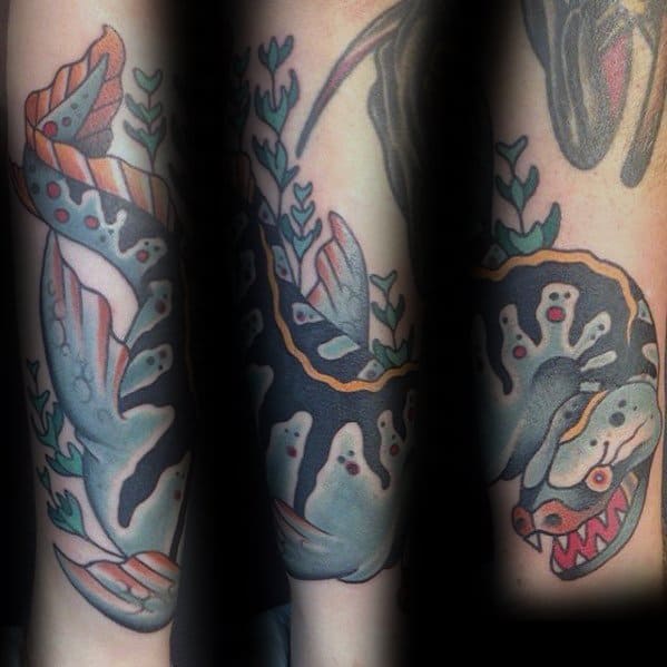 Amazing Mens Old School Traditional Loch Ness Monster Tattoo Designs